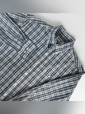 Wrangler George Strait Mens M Blue Plaid Stretch Western Button Down Shirt